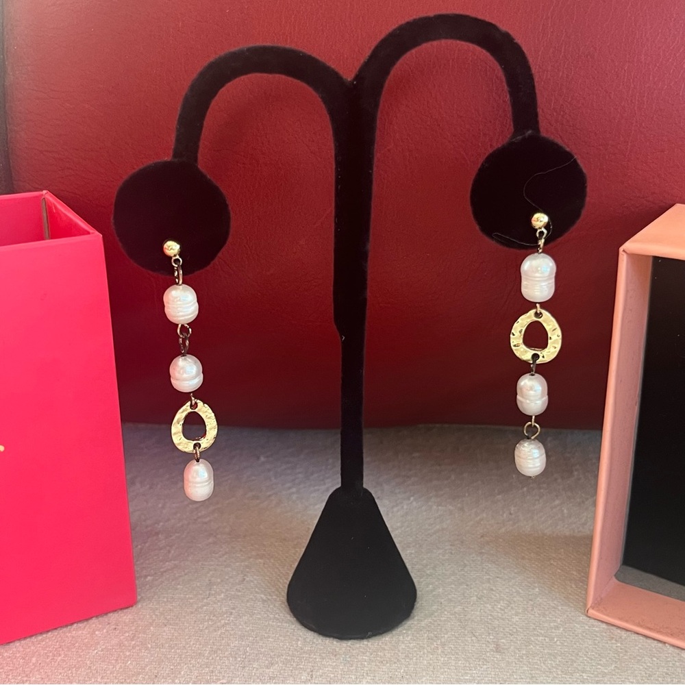 Gold and White Dangle Earrings - Personality Earrings - NWOT